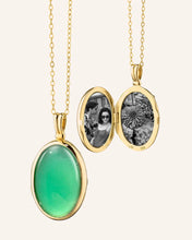 Load image into Gallery viewer, "Amelia" Oval Green Agate Cabochon Locket Necklace