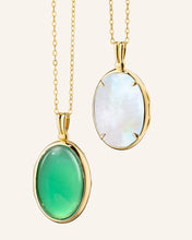 Load image into Gallery viewer, "Amelia" Oval Green Agate Cabochon Locket Necklace