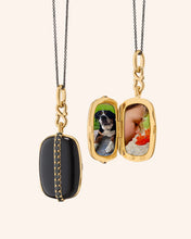 Load image into Gallery viewer, Black Enamel Vermeil Cushion Locket with Black Diamonds