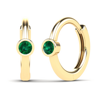 Load image into Gallery viewer, Bezel Set Emerald Huggie Hoop