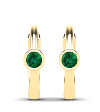 Load image into Gallery viewer, Bezel Set Emerald Huggie Hoop