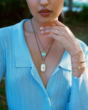 Load image into Gallery viewer, White Enamel Vermeil Rectangle Locket with Blue Sapphire