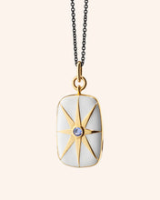 Load image into Gallery viewer, White Enamel Vermeil Rectangle Locket with Blue Sapphire